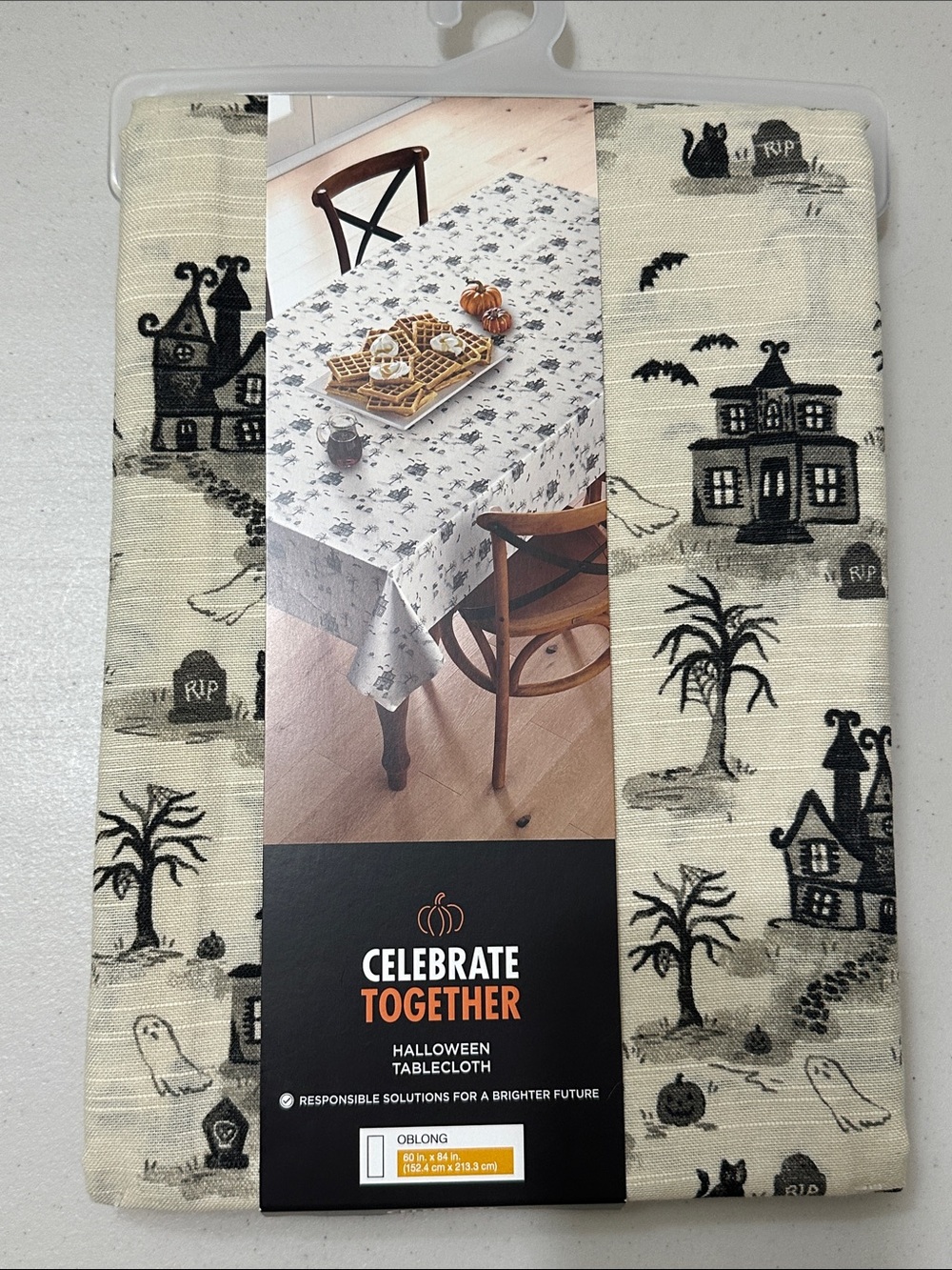 Celebrate Together Halloween Tablecloth - Cream & Black